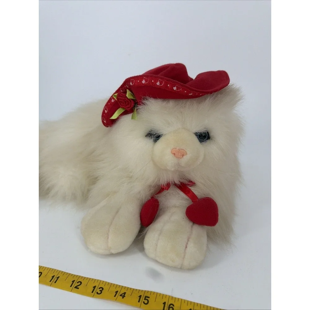 Vintage 1990s Persian Cat Plush Red Hat Accerssories Bow Cute Love Collectible